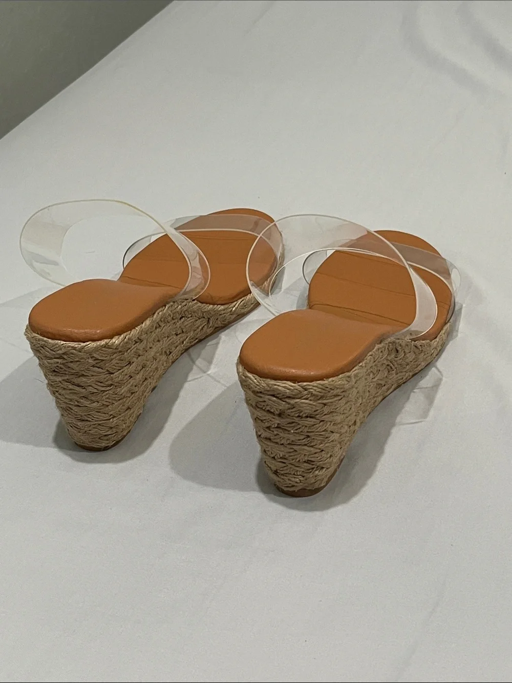 Andre Assous Clear Strap Tan Espadrille Wedge Sandals
